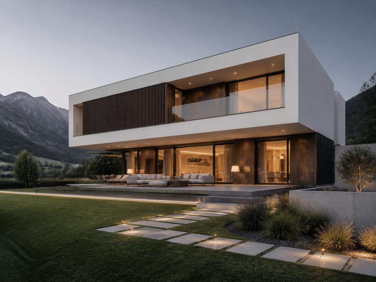 Façade contemporaine blanche et bois